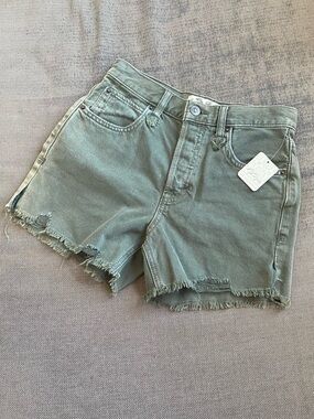 We The Free Green Jean Shorts Distressed Raw Hem
